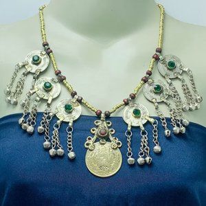 Vintage Turkmen Necklace, Handmade Coin Pendant Necklace, Ethnic Jewelry